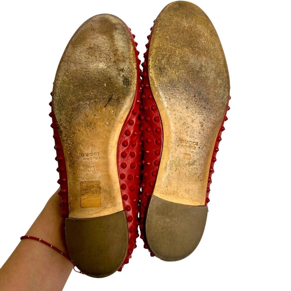 GUCCI MADE IN ITALY RED ROCKSTUD WOMEN FLATS SIZE 39 NO BOX - Picture 7 of 8